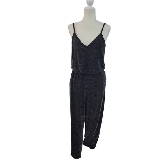 Eliza J Women's Black Metallic Spaghetti Strap Event Party Jumpsuit Sz 8 - Picture 3 of 9
